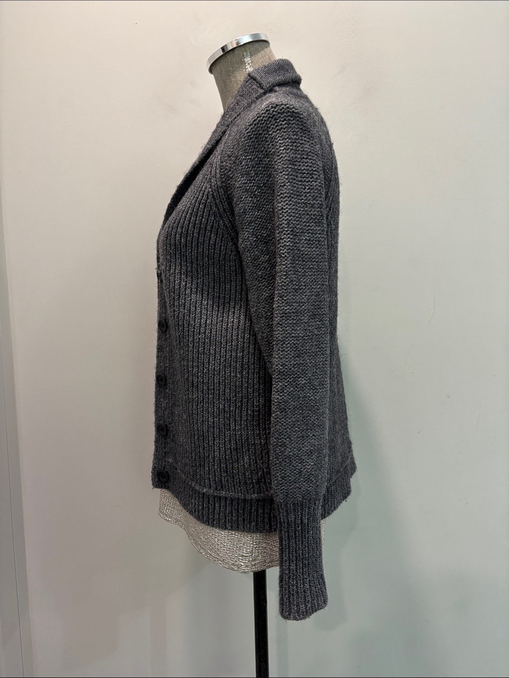 J.Crew Grey Wool Mohair Chunky Shawl Collar Cardigan Sweater Size L - Picture 8 of 15